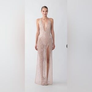 Sau Lee “Braxton” Gown – Nude Sequin Embellished Mesh size 4